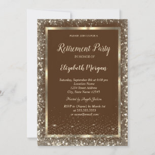 Gold Frame Confetti Border Brown Retirement Invitation