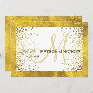 Gold Frame Confetti Will You Be My Matron of Honou Invitation
