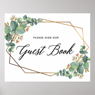 Gold Frame Eucalyptus Wedding Guest Book sign