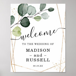 Gold Frame Eucalyptus Welcome Wedding Sign