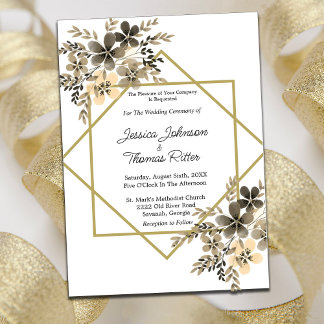 Gold Frame Fall Colors Floral Wedding Invitation
