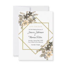 Gold Frame Fall Colours Floral  Save The Date