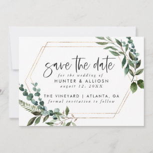 Gold Frame Floral Save the Date Invitation