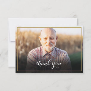 Gold Frame Funeral Photo Elegant Script Poem Thank You Card