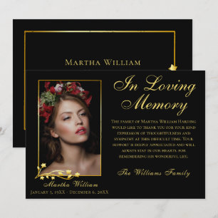 Gold Frame Funeral Photo Elegant Script Thank You Card