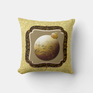 Gold Frame Glass Ornament Gold Faux Glitter Throw Pillow