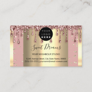 Gold Frame Glitter Confetti Rose Powder Drips Business Card