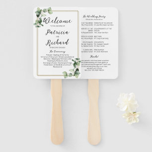 Gold Frame Greenery Wedding Ceremony Program Hand Fan