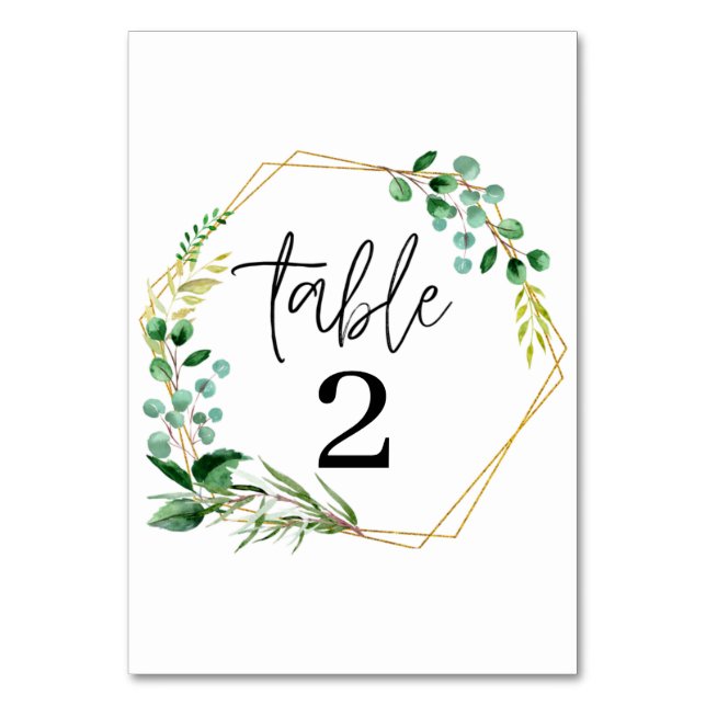  Gold Frame Greenery Wedding Table Number (Front)