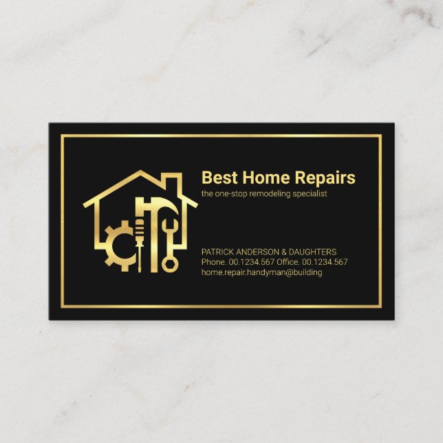 Gold Frame Handyman Tools Home Business Card (Front)
