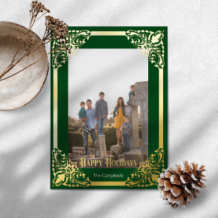 Gold Frame Happy Holidays Photo Foil Greeting Card