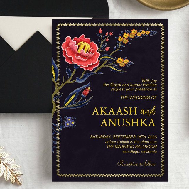 Gold Frame Indian Wildflowers Wedding Invitation (Creator Uploaded)