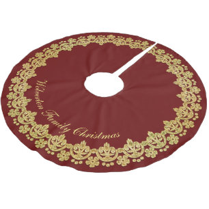Gold Frame Luxury on Red Personalized Brushed Polyester Tree Skirt