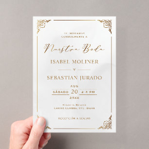 Gold Frame Motif Nuestra Boda Spanish Wedding Acrylic Invitations
