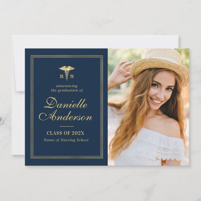 gold frame nursing graduation announcement (Front)