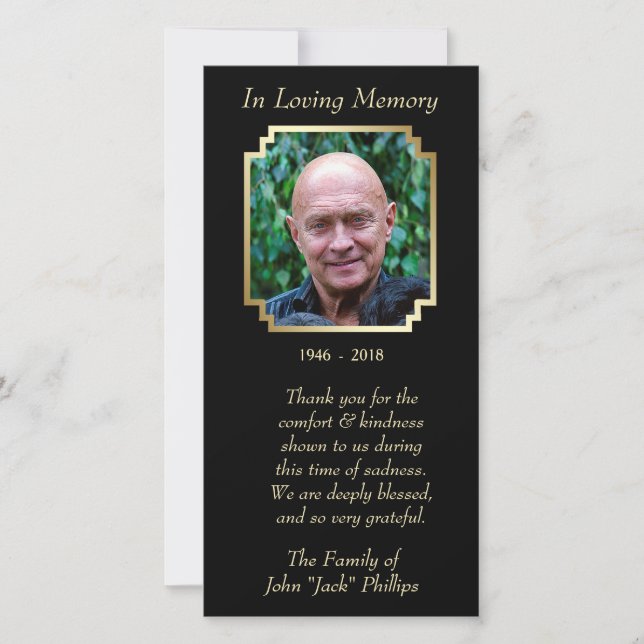 Gold Frame on Black Sympathy Thank You (Front)