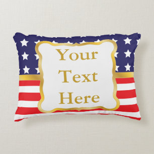 Gold Frame Over Patriotic Background Accent Pillow