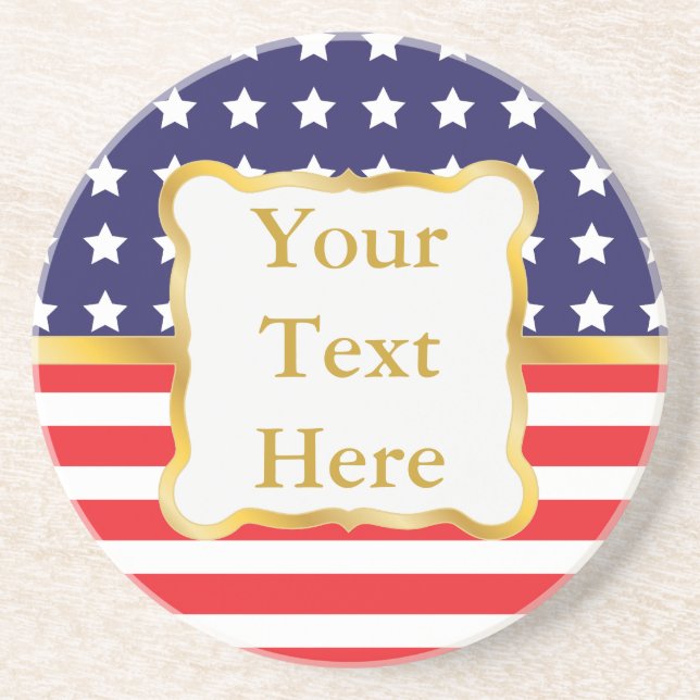 Gold Frame Over Patriotic Background Coaster (Front)