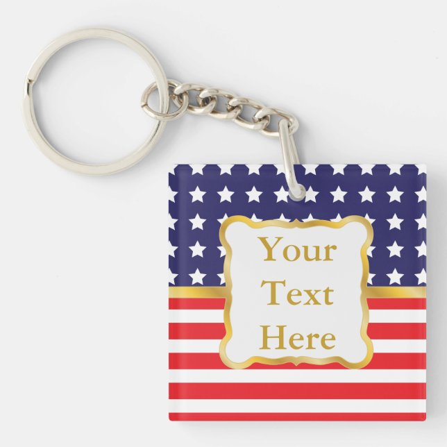 Gold Frame Over Patriotic Background Keychain (Front)