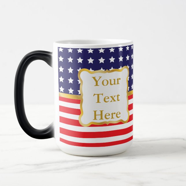 Gold Frame Over Patriotic Background Magic Mug (Left)