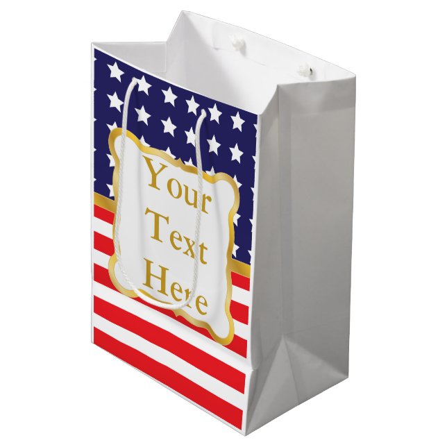 Gold Frame Over Patriotic Background Medium Gift Bag (Front Angled)