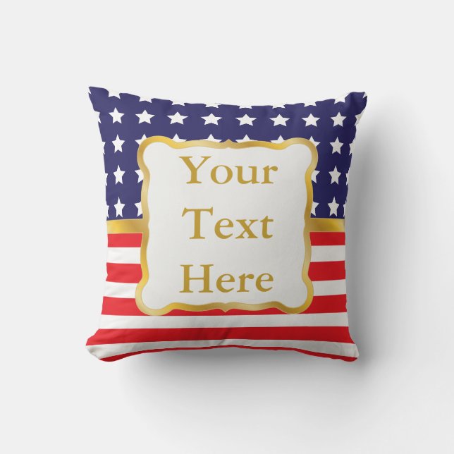 Gold Frame Over Patriotic Background Throw Pillow (Front)