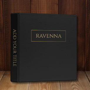 Gold Frame Personalized Name Deep Black Luxury Binder
