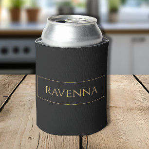 Gold Frame Personalized Name Deep Black Luxury Can Cooler