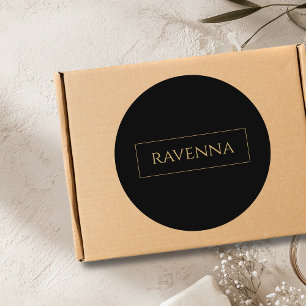 Gold Frame Personalized Name Deep Black Luxury Classic Round Sticker