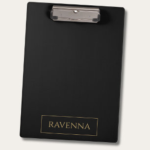 Gold Frame Personalized Name Deep Black Luxury Clipboard