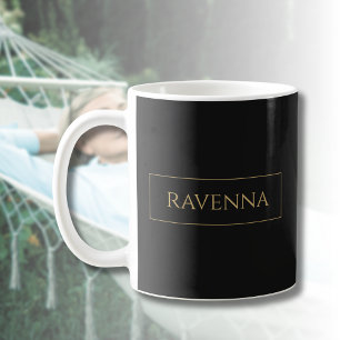 Gold Frame Personalized Name Deep Black Luxury Coffee Mug