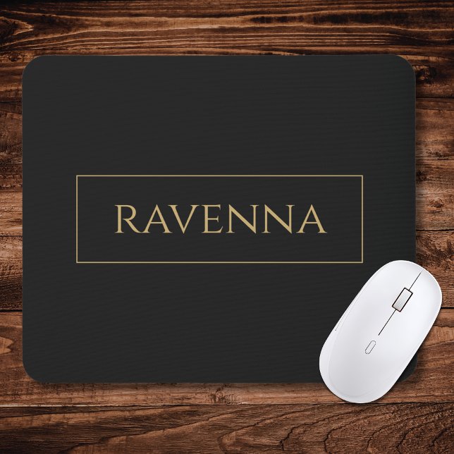 Gold Frame Personalized Name Deep Black Luxury Mouse Pad (Creator Uploaded)