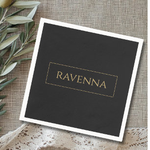 Gold Frame Personalized Name Deep Black Luxury Napkin