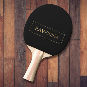 Gold Frame Personalized Name Deep Black Luxury Ping Pong Paddle