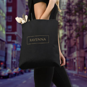 Gold Frame Personalized Name Deep Black Luxury Tote Bag