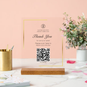 Gold Frame QR Code Leave A Review Business Store Acrylic Sign