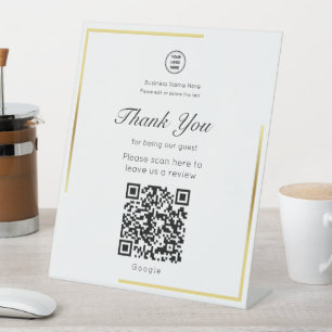 Gold Frame QR Code Leave A Review Business Store Pedestal Sign