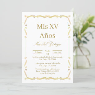 Gold frame Quinceanera invitation