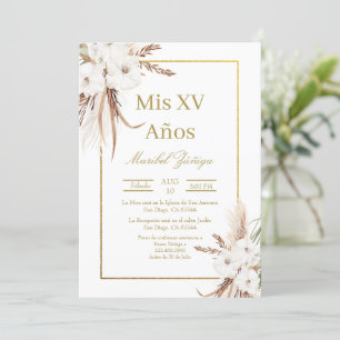 Gold frame Quinceanera invitation