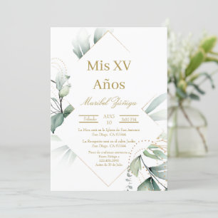 Gold frame Quinceanera invitation