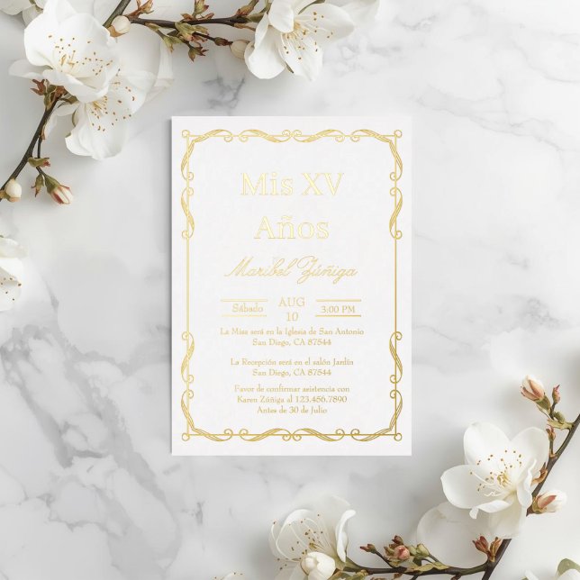 Gold frame Quinceanera invitation (Creator Uploaded)