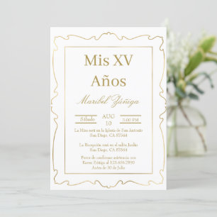 Gold frame Quinceanera invitation