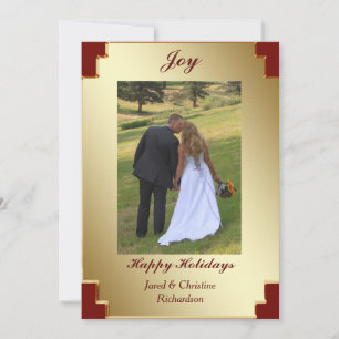 Gold Frame Red Border Christmas Joy Holiday Card