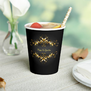 Gold Frame Scroll Happy New Year 20xx Text Paper Cups