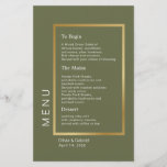 Gold Frame. Simple formal dusty green wedding menu<br><div class="desc">Gold Frame. Typography elegant simple formal dusty blue wedding menu.</div>