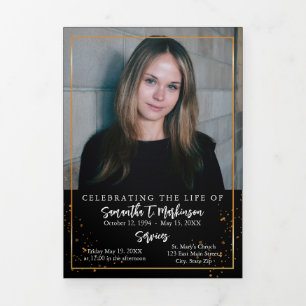 Gold Frame Simple Modern Speckled Funeral Tri-Fold Programme