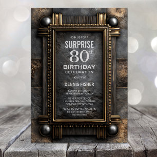 Gold Frame Slate Surprise 80th Birthday Party Invitation