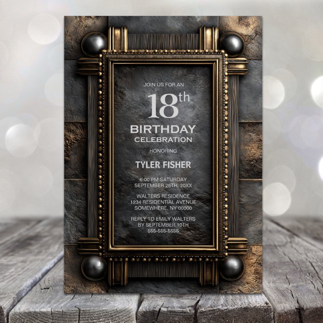 Gold Frame Stone 18th Birthday Party Invitation (Creator Uploaded)