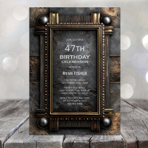 Gold Frame Stone Any Age Birthday Party Invitation