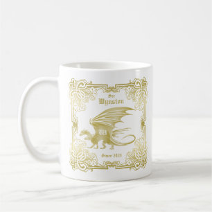 Gold Frame Traditional Book Cover Dragon Monogram Coffee Mug